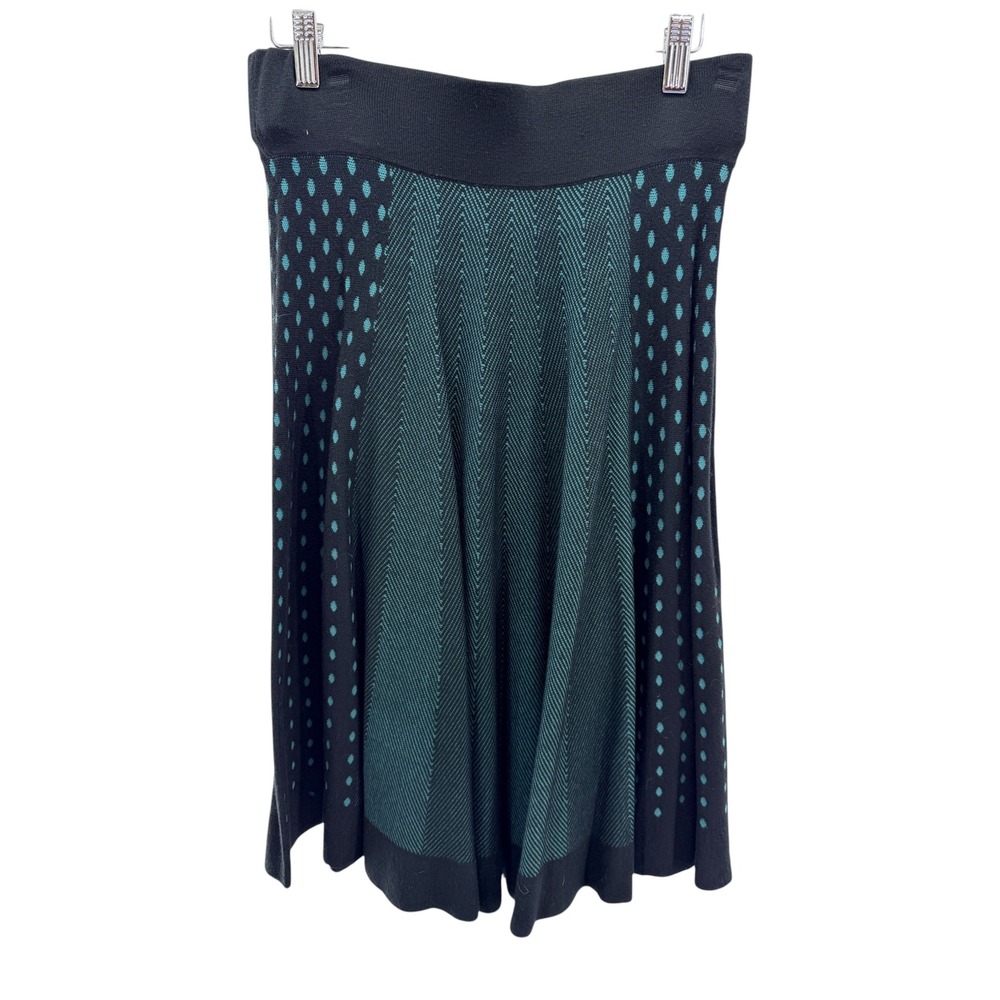 Icelandic Design Knit Skirt M Teal Black Chevron Geometric Dark Academia Mod VTG